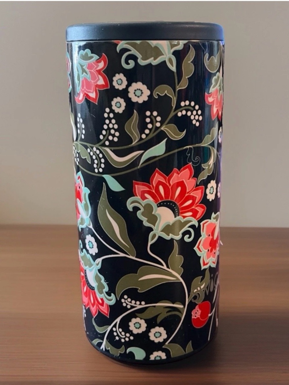 Swig Life Skinny Can 12oz Cooler Coozy - Navy With Lotus Blossom Floral Print